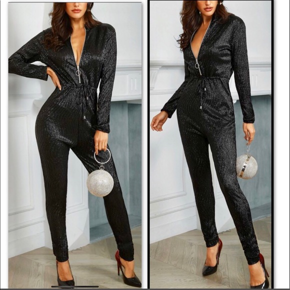 @SOULCEUSHER716 Pants - BLACK GLITTER JUMPSUIT